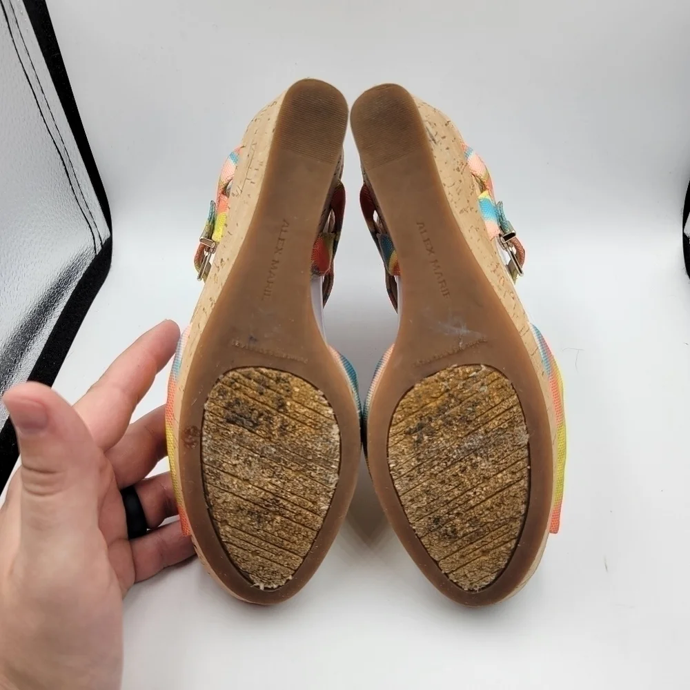 Alex Marie Bright Striped Wedge Heel Sz 6.5